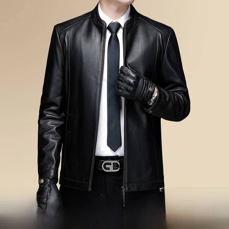 

Lamb Leather Jaet Men's Autumn Winter Thiened Fce Lined Real Leather Coat Stand Collar Busin Casual Sle ort Fit