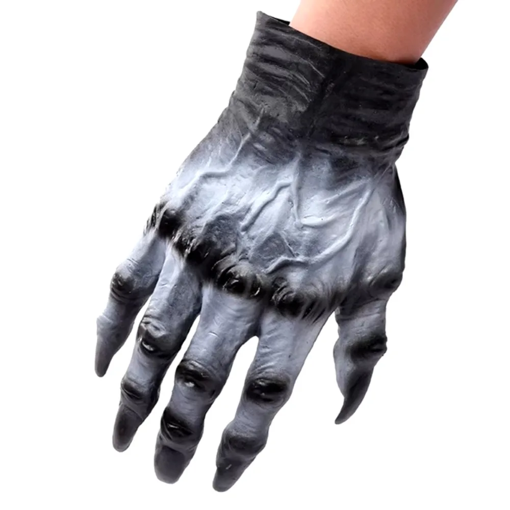Funny Vinyl Halloween Cosplay Gloves Waterproof Plush Werewolf Simulated Gloves Bloody Terrifying Makeup Party Props Carnival