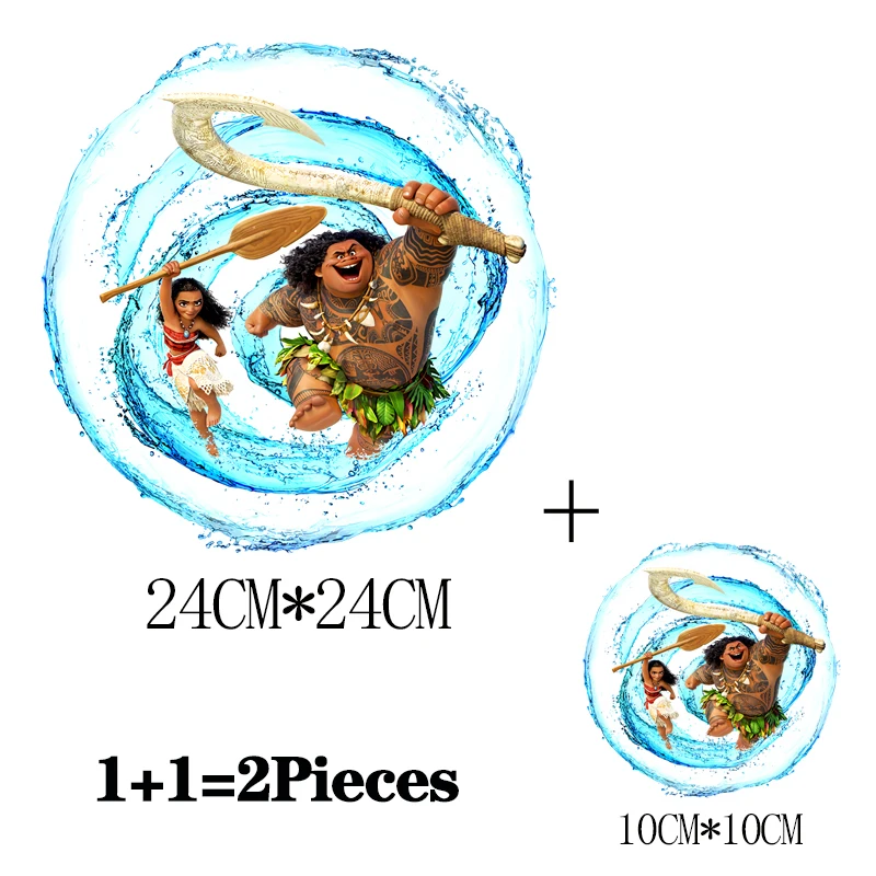 2Pcs/Lot Moana Disney Thermal Transfer T Shirt Stickers Iron On Ironing Fusible Patches Thermo Adhesive For Children\'s Clothing