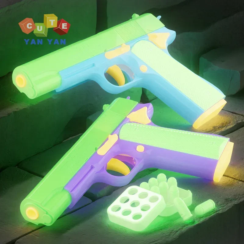 Modelo luminoso de lanzamiento de carcasa continua 1911, pistolas de juguete de simulación para niños, revista vacía que cuelga la pistola de plástico de descompresión para niños