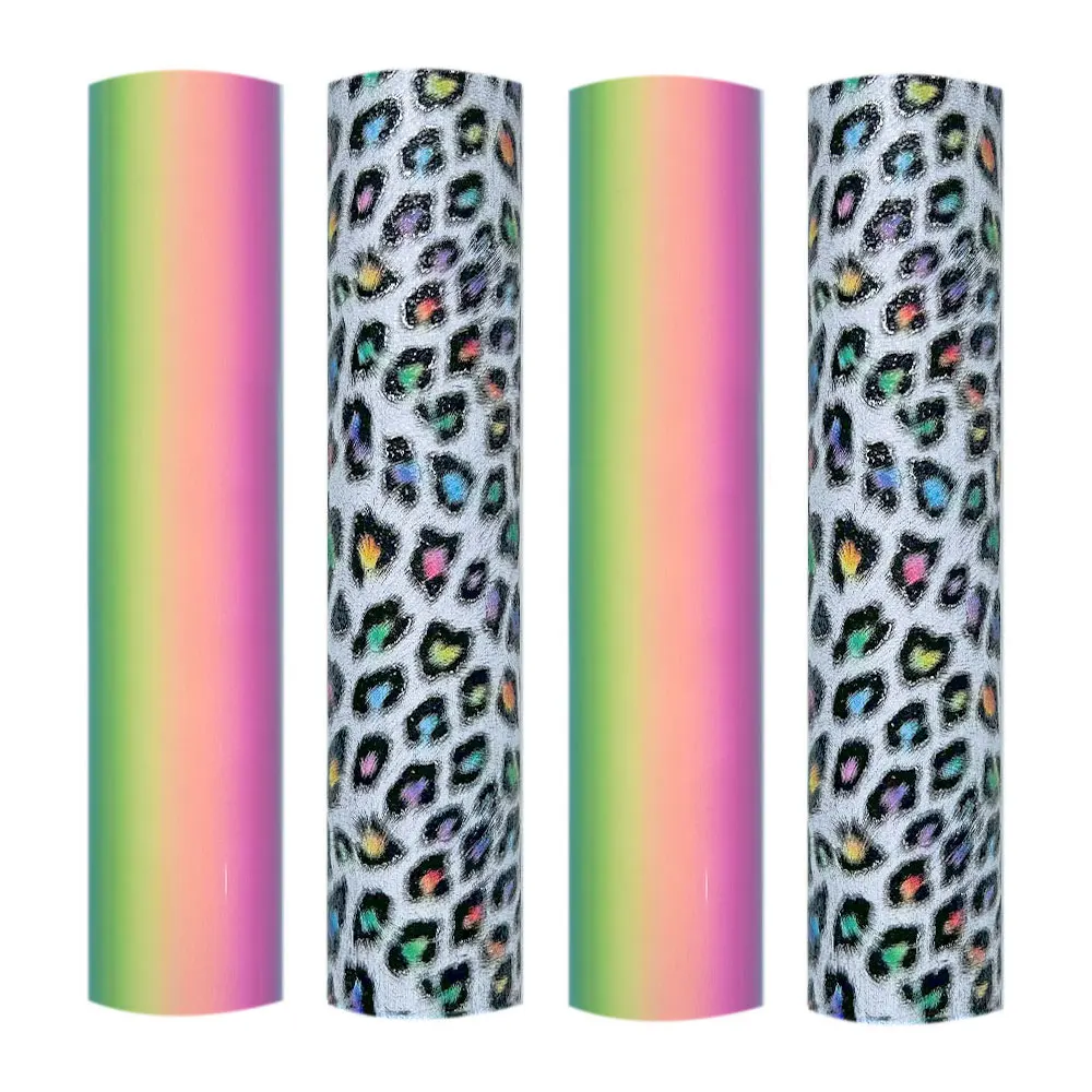 Film adhésif en vinyle style léopard arc-en-ciel pour artisanat, motif individuel fait main, lettres DIY, autocollant décoratif pour murs et tasses de Noël