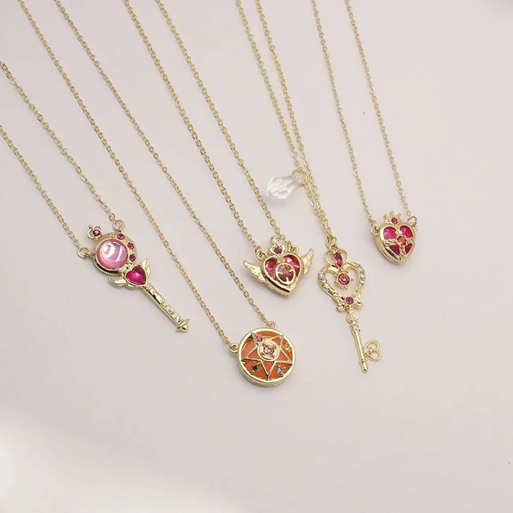 Anime For Sailor Moon Loving Magic Wand Crystal Cosplay Pendant Necklace Girl Accessories Cute Cosplay Props Necklace