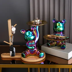 Aesthetic Bear Figure Car Key Holder Support Statues Plating Resin Violent Bear Sculpture Figurine Entrance Decoration Ornament