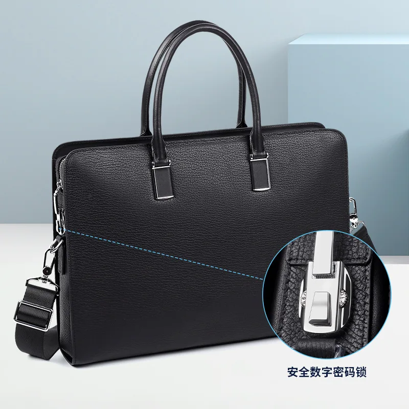 Borsa per laptop a tracolla di marca di lusso genuina di moda di fascia alta Borsa con lucchetto a combinazione in pelle Valigetta da uomo alla moda premium