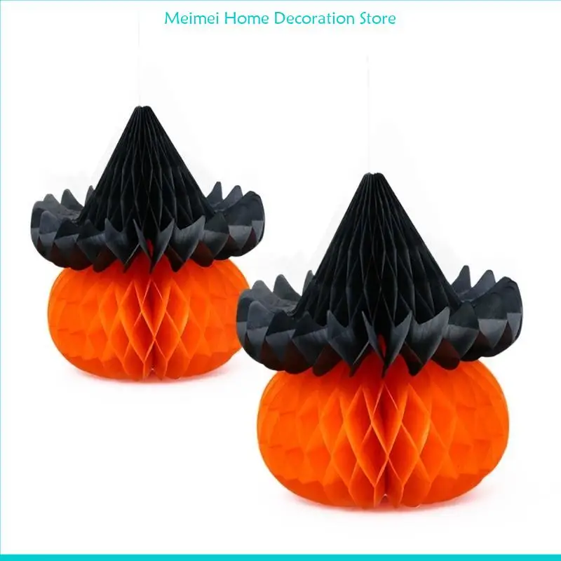 H7BF Honeycomb Pumpkin Party Supplies لحدث عيد الهالوين وحفلات الأطراف المركزية