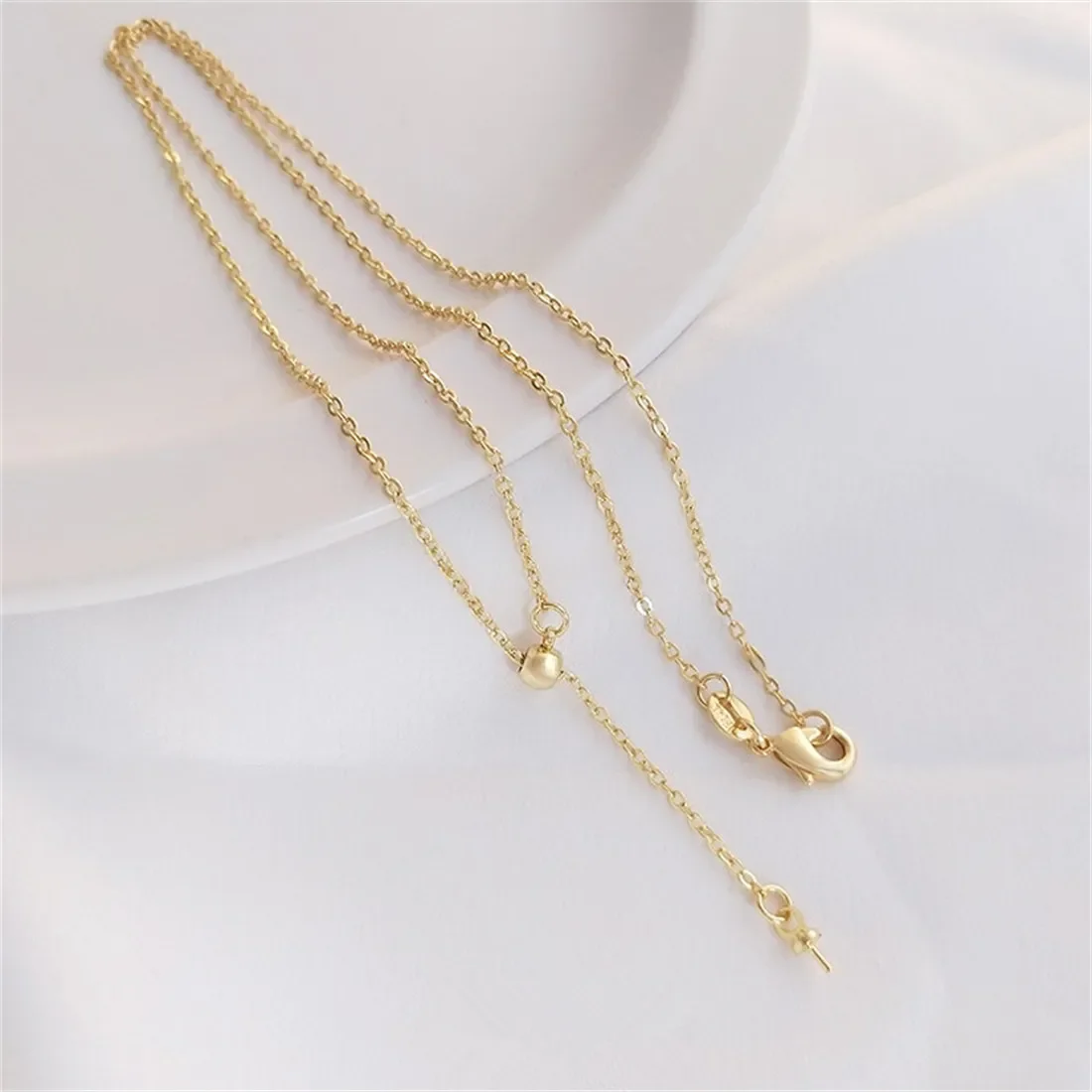 

14K Gold-filled with Plastic Beads Adjustable Y-shaped Half-hole Pearl Empty Rest Pendant Clavicle Chain DIY Simple Necklace B75