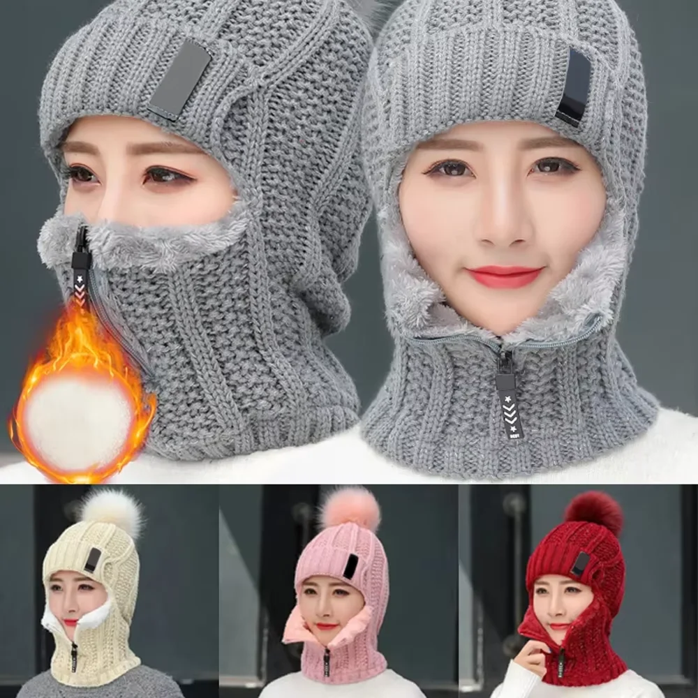 

Outdoor Warm Wool Knitted Motorcycle Hat with Zipper Winter Windproof Knit Protection Cap Best Christmas Gift Moto Accessories