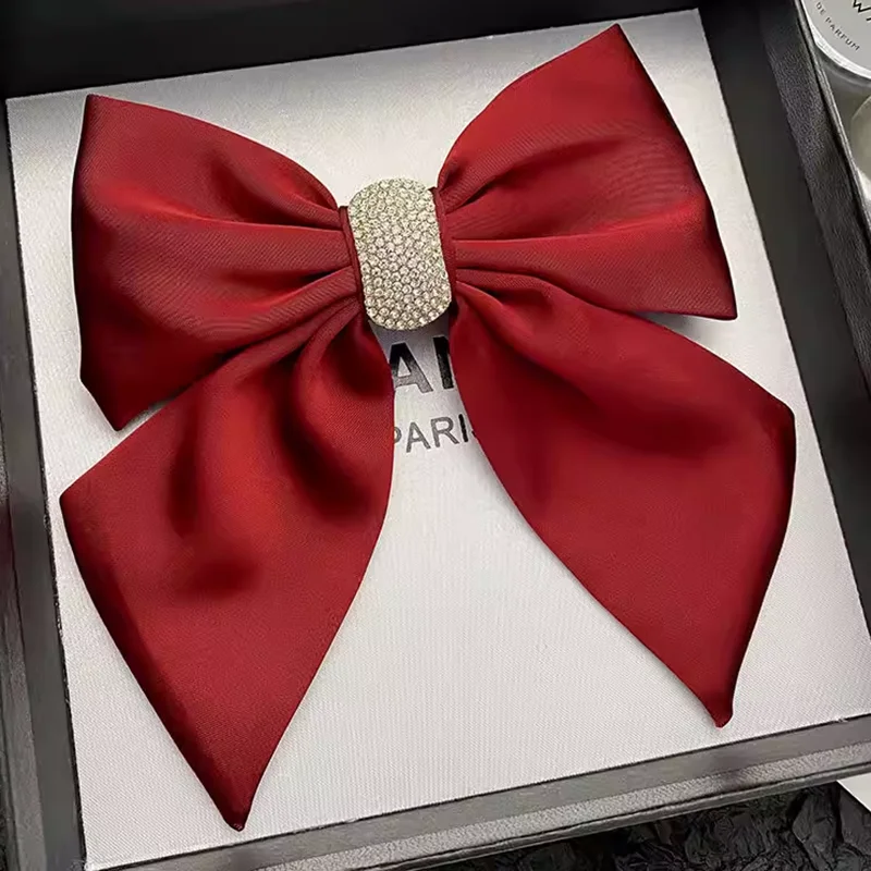 

High-End Custom Satin Red Bow Hair Ribbon Daily Party Wear Elegant Minimalist Versatile Alligator Clip Women's Hair Accessories
