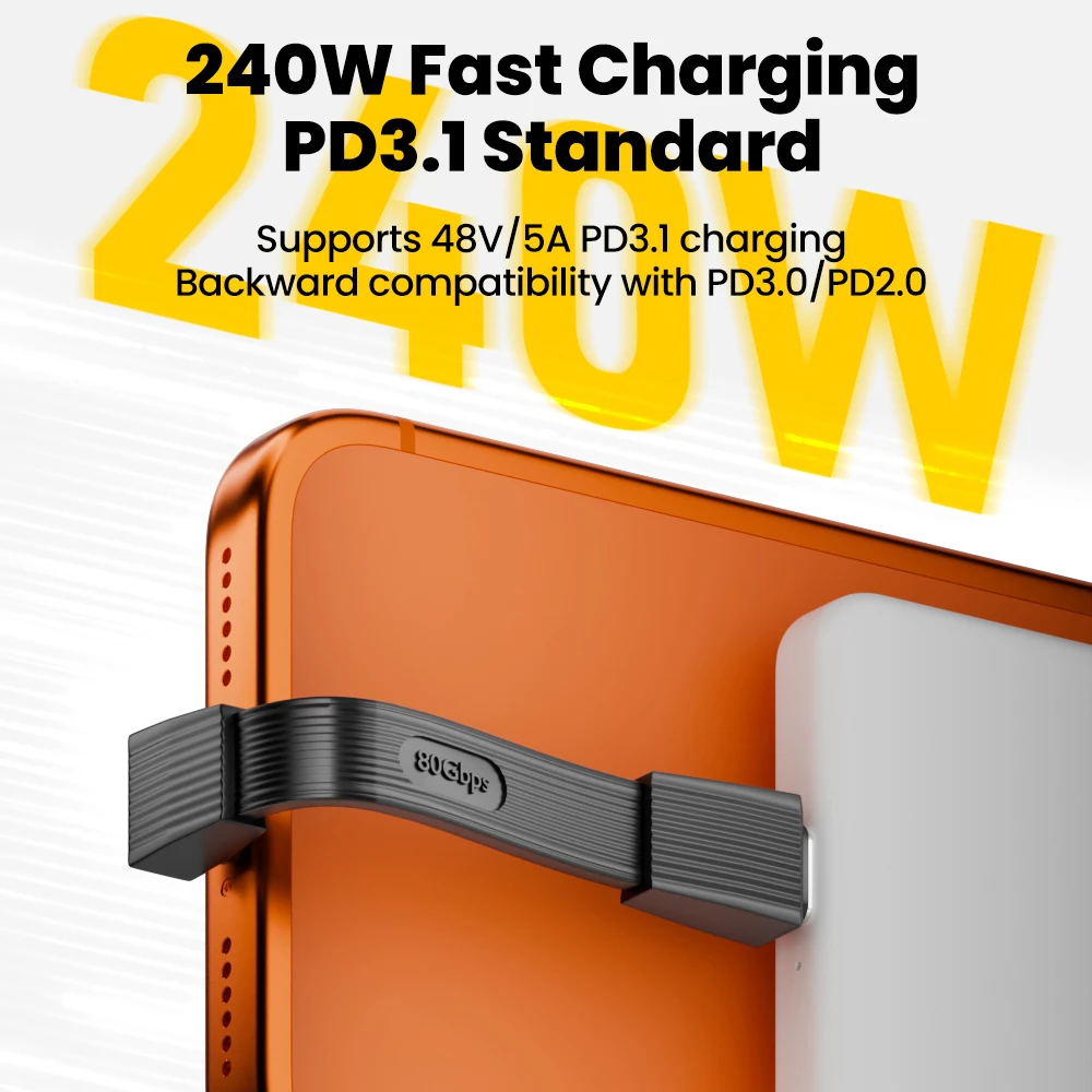 240W Elbow Type C to Type C Super Fast Charging Full-Featured USB4 Portable Cable USB C Power Bank Cable For Iphone17 16 Samsung