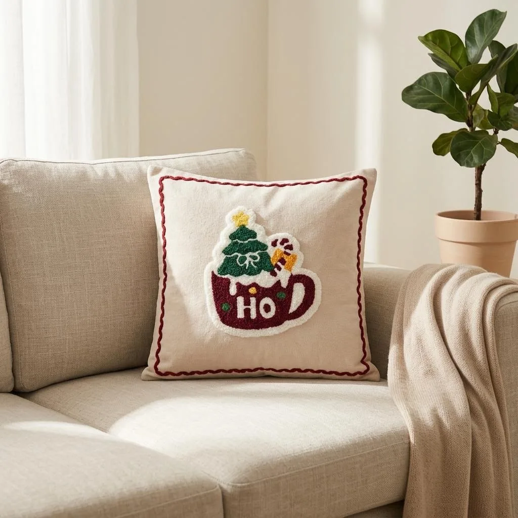Weihnachtlich gestickte Kissenbezüge, Sofakissenhülle, Feiertagsdekoration, Kissenbezüge für Wohnzimmer und Schlafzimmer – Detail 8