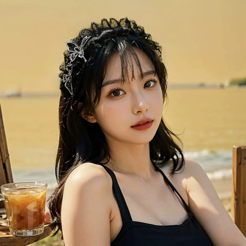 

Female Rhinestone Sequins Mesh Headwear Hairbands Women Hair Accessories Hollow Colorful Butterfly Anti Slip Hair Clip Headpiece