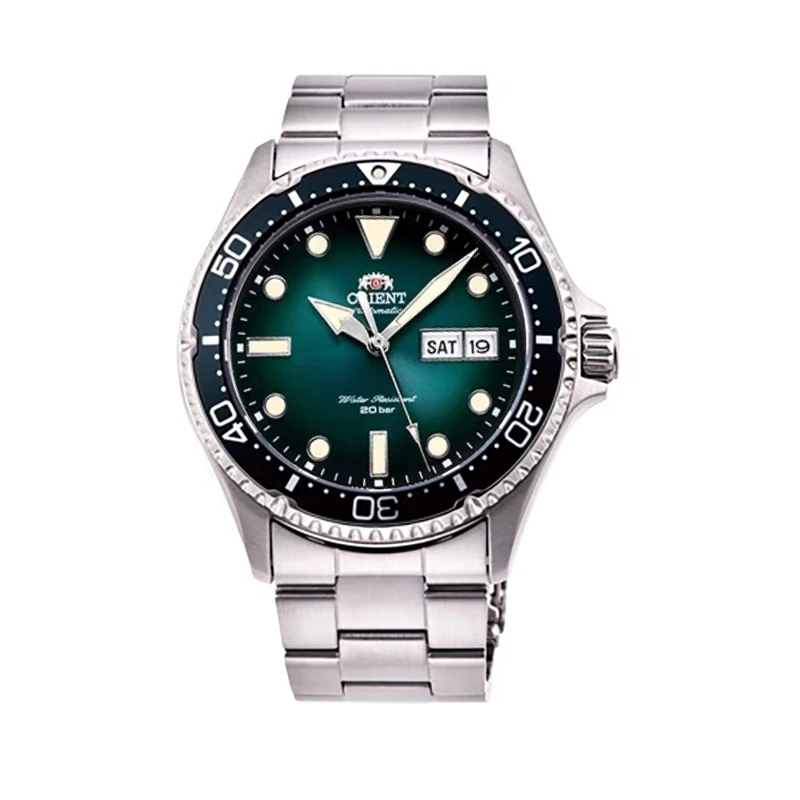 ساعة أورينت مزدوجة الأسد ميكانيكية أوتوماتيكية بالكامل للرجال ساعة شبح الماء الأخضر ساعة غوص رجالية أصلية مستوردة