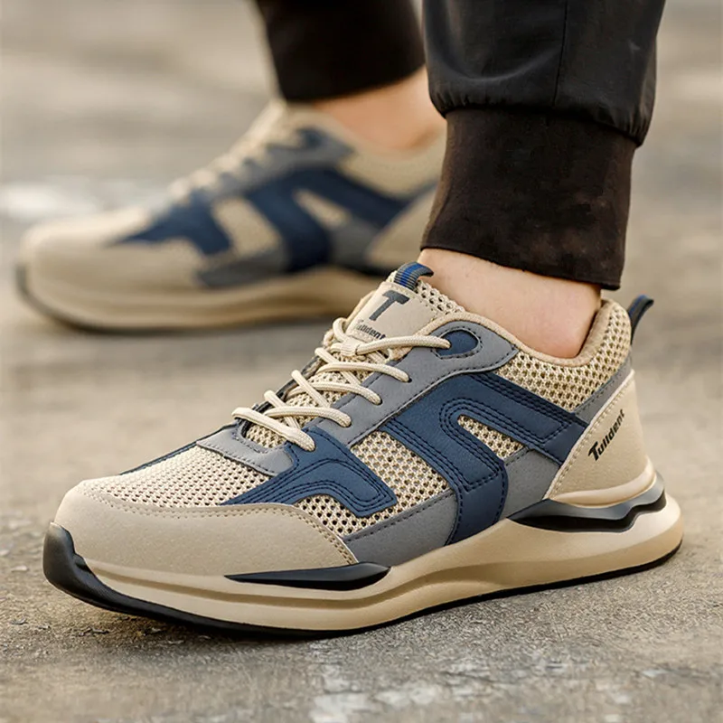 

Breathable safety shoes steel toe safety boots for man anti smash puncture proof industrial construction site light work shoes