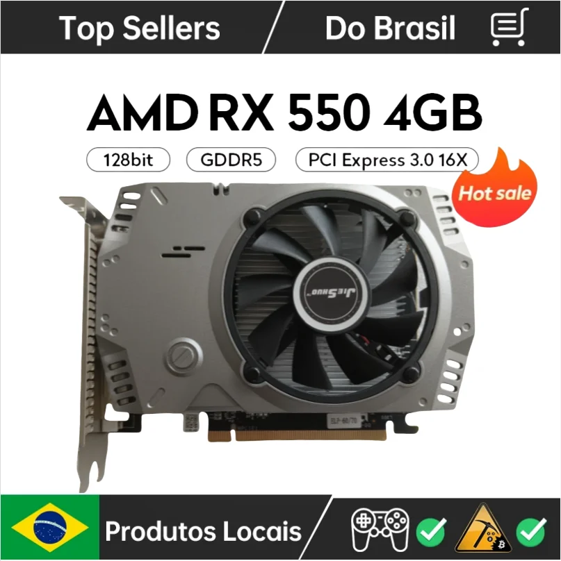 JIESHUO AMD GPU Radeon RX 550 4GB,placa de video,GDDR5, 128Bit, 14nm，PC, RX550, PCI-E 3.0x8，gaming graphics cards,550RX