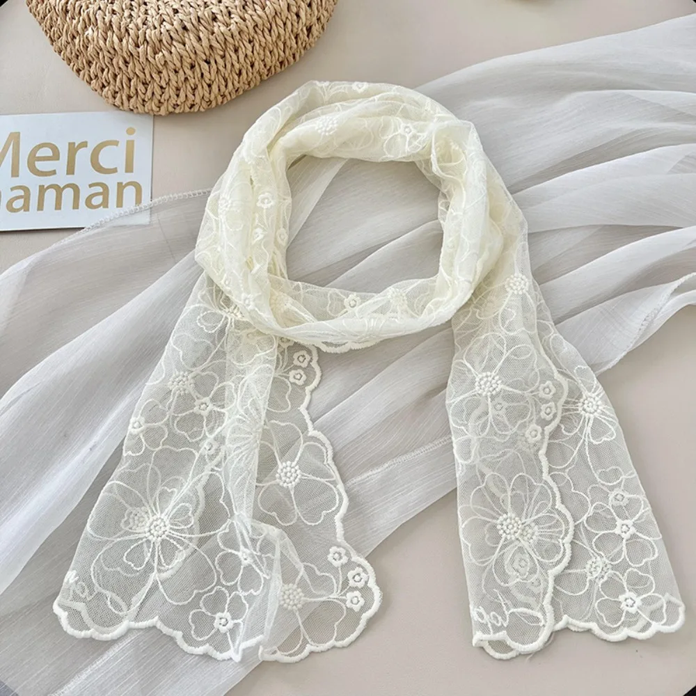 

Casual Retro Women's Lace Scarf Korean Version Embroidered Flower Female Headscarf Long Summer Sunscreen Shawl