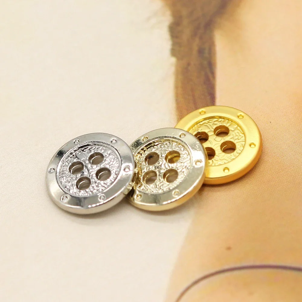 HENGC 11mm 4 Holes Small Gold Metal Shirt Buttons for Clothing Fashion Children Dress Blouse Decorative Sewing Accessories