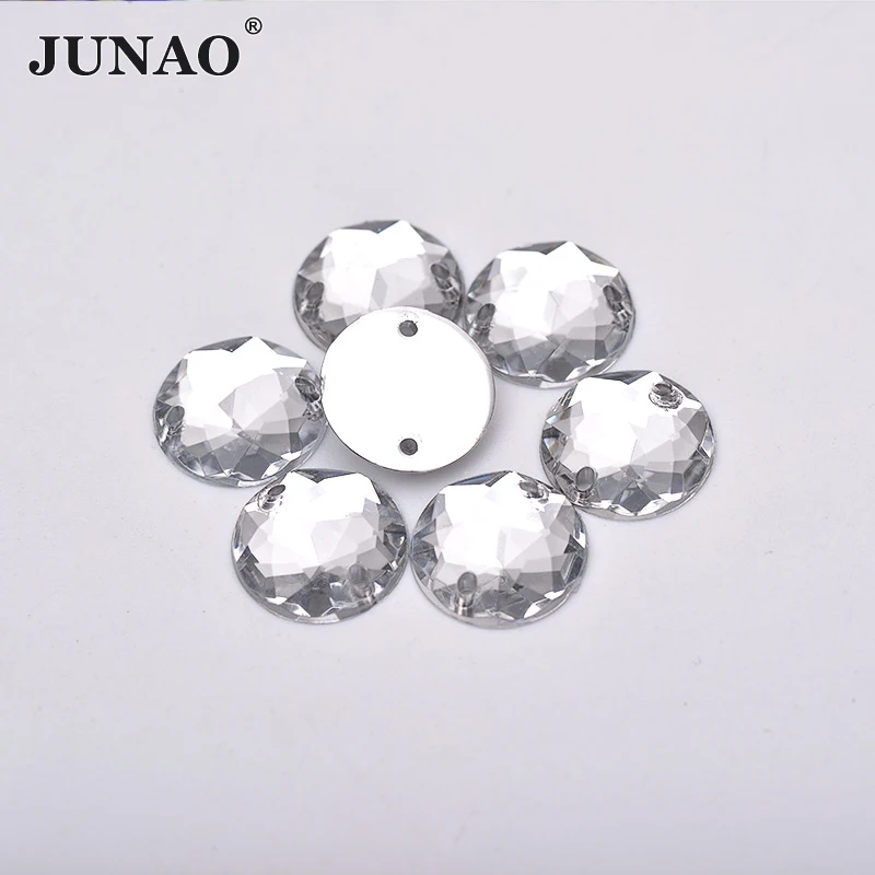 JUNAO 6 8 10 12 18 20 30 52mm Sewing Clear Round Acrylic Rhinestones Appliques Flatback Crystal Stones For DIY Jewelry Making