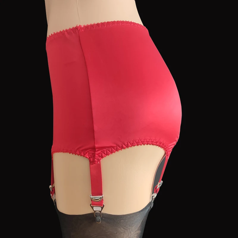 Sabuk Garter Satin halus Vintage merah sabuk Suspender ikatan simpul seksi wanita 6 tali klip Garter untuk stoking Lingerie eksotis