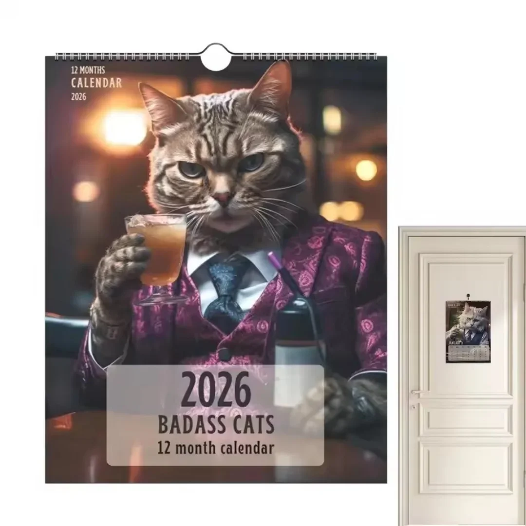 2026 Badass Cats Wall Calendar Year Personal Time Management Schedule Planner For Organizing To-Do List Planning Goal Schedule
