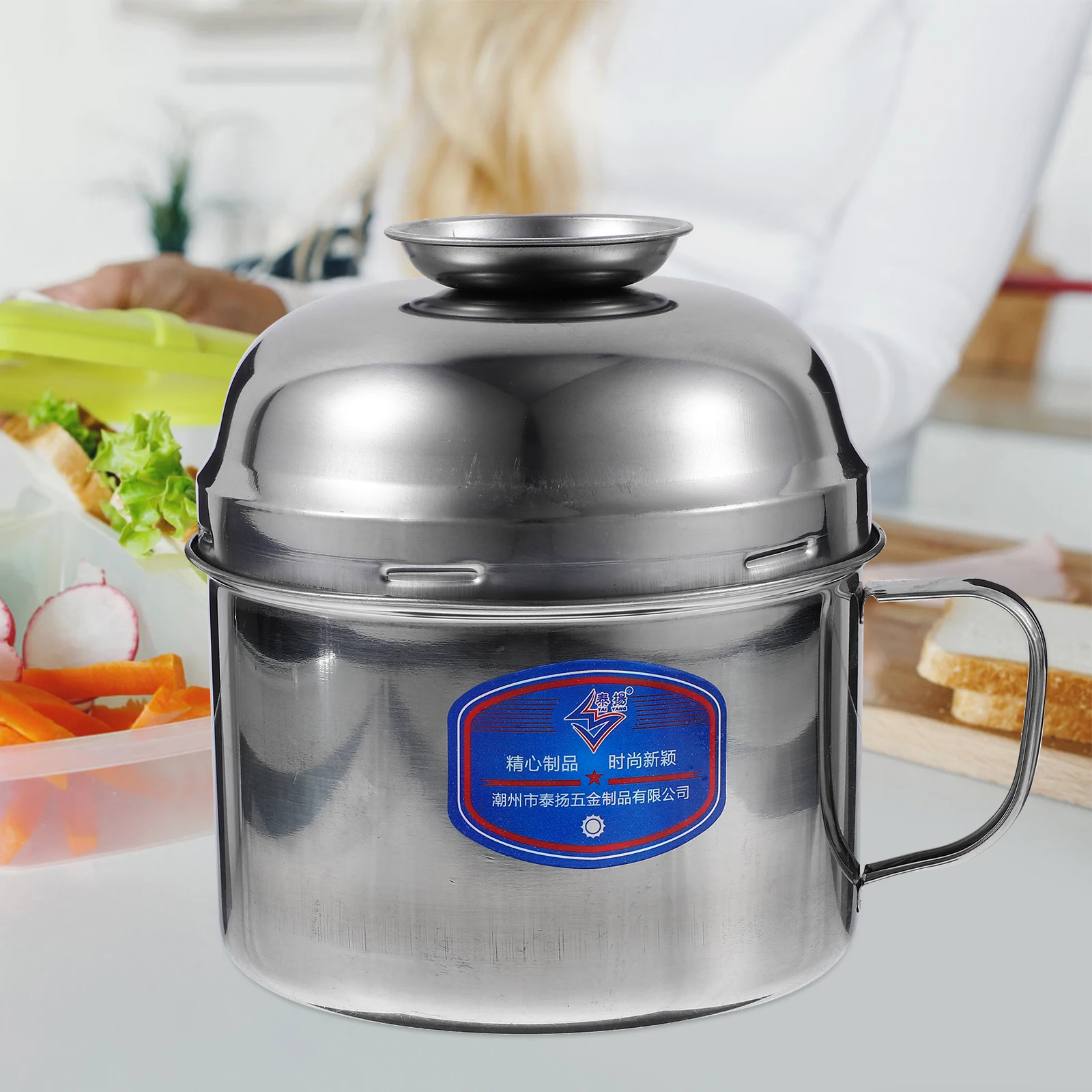 

Double layer Food Bowl Stainless Steel 13.5 Deep Screw Mouth Portable Instant Noodle Container Fast Food Holder