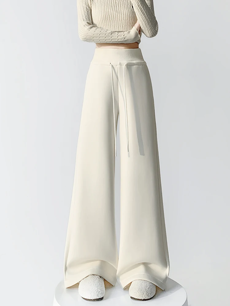 Pantaloni Casual da Donna a Vita Alta con Fodera, Gamba Larga e Vestibilità Comoda per Autunno e Inverno