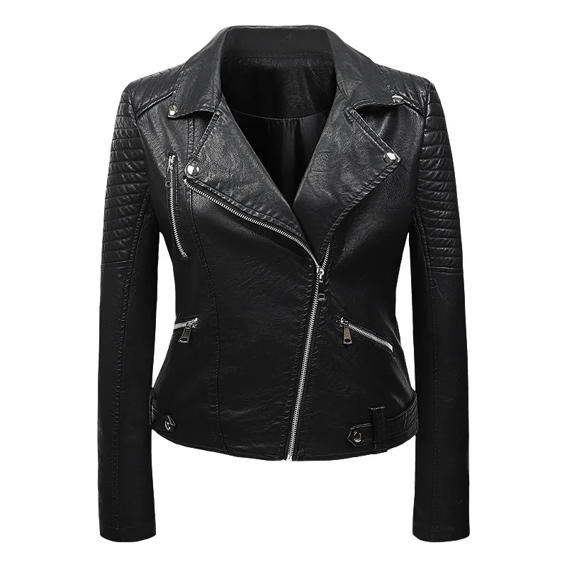 Motorcycle PU Leather Jacket, Short Polo Neck, Punk Rock Coat, Harajuku Fit, Spring and Autumn, Korean, Fit