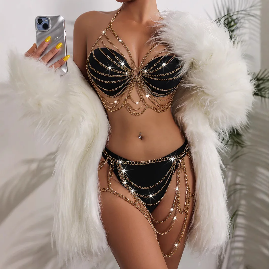 

2025 Nightclub Beach Sexy Body Chest Creative Metal Chain Set L23608
