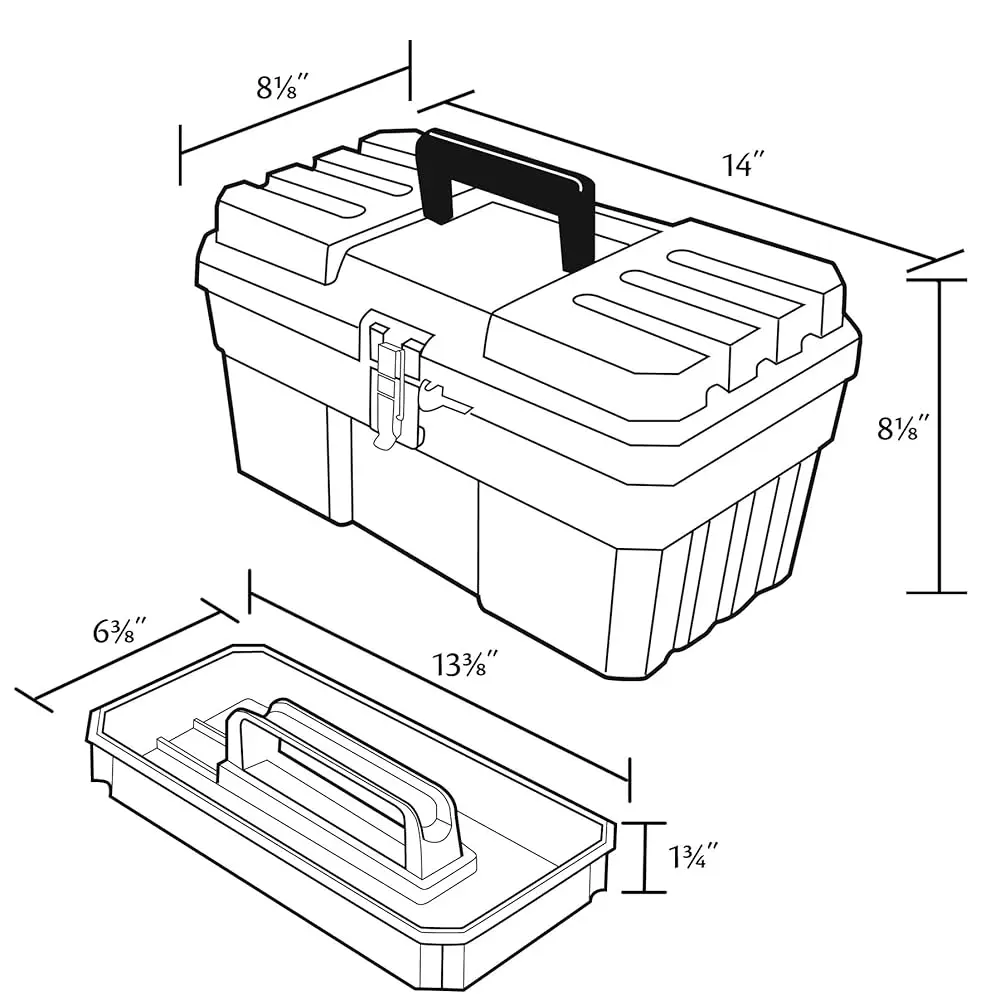 09514 Caixa de ferramentas de plástico Probox com bandeja removível para ferramentas, armazenamento de hobby ou artesanato, 14 polegadas x 8 polegadas x 8 polegadas, vermelha