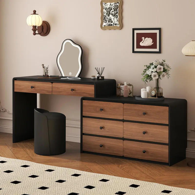 

Trifold Vintage Makeup Table Brown Big Natural Wood Mirror Dressing Table Drawer Seat Lounges Coiffeuse De Chambre Furniture