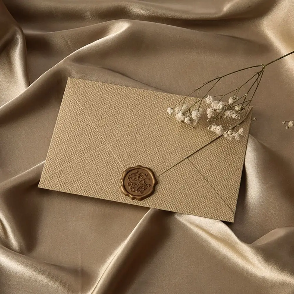 

10Pcs Linen Texture Retro Envelope Simple Invitation Card Greeting Card with Sealing Wax Sticker Romantic