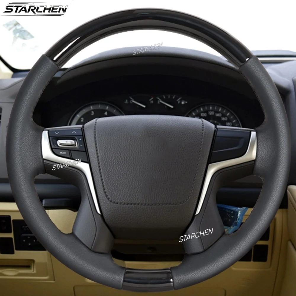Piano Black Smooth Leather Steering Wheel for 2016-2020 Toyota Land Cruiser LC200 with Black Handcrafted Stitching (Non-heated)