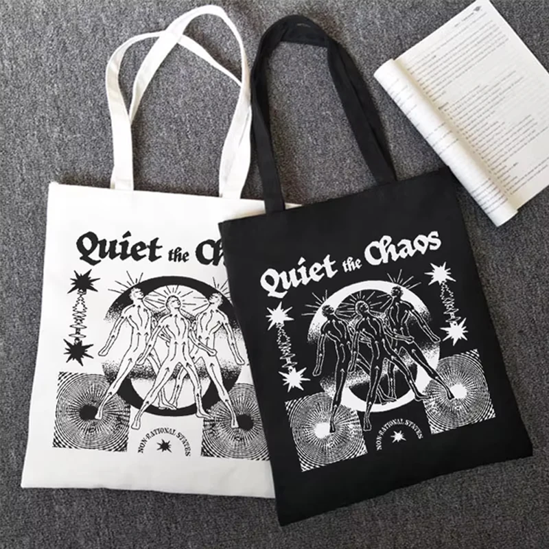 

Gothic print canvas bag Aesthetic Tote High street handbag casual large capacity Vintage shopper bag new dark women shoulder bag