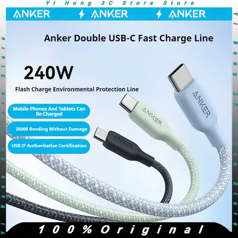 AnKer pantalla Digital Cable USB C para iPhone 16 15 Xiaomi Huawei 240W PD carga rápida para Macbook iPad Cable tipo C a tipo C