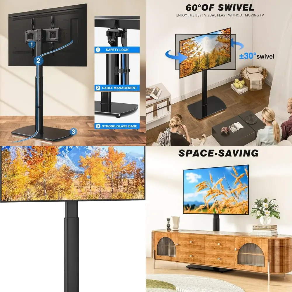 

Adjustable Swivel TV Stand for 27-70 LCD/LED/OLED TVs, Tall Floor Mount, Corner Space-Saving Design, Black