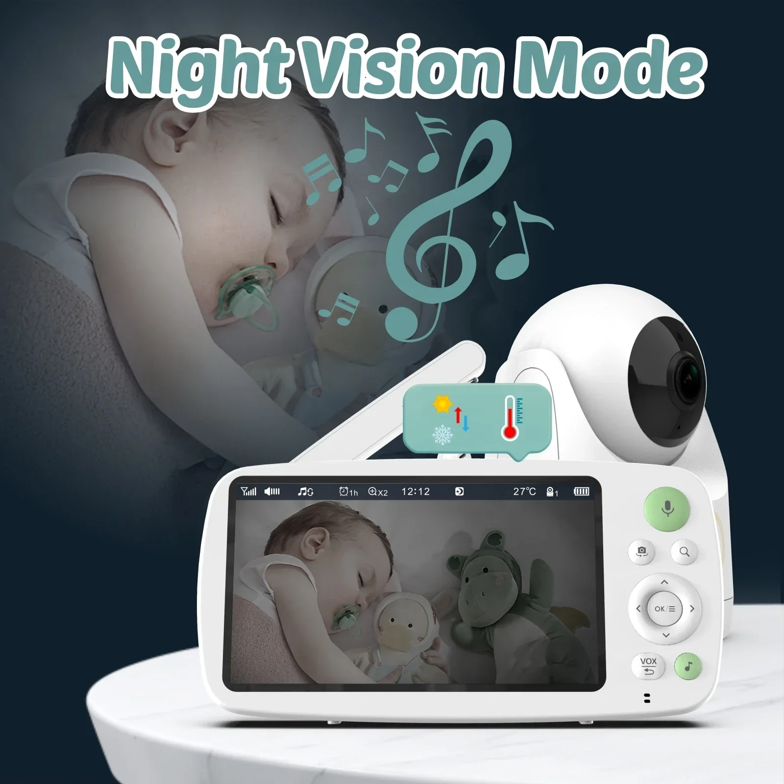 GP5200 Baby Monitor New Wireless 5 Inch 1080P HD Multi-Function Monitor Audio and Video Child Safety Monitor Night Vision