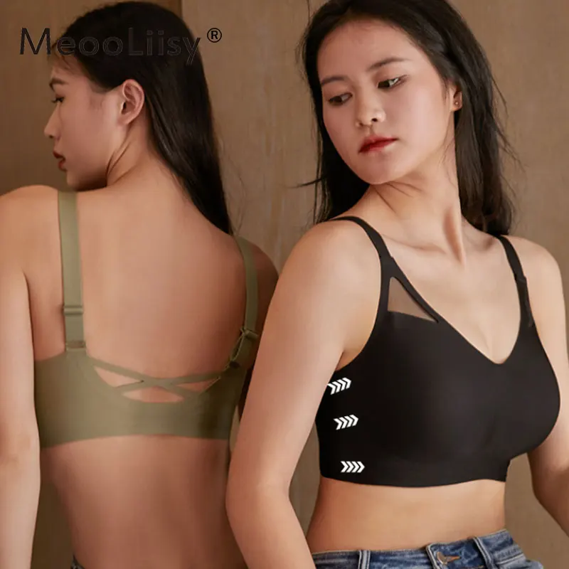 MeooLiisy E Cup Plus Size Sports Bras Women\'s Minimizer Wireless Beauty Back Lingerie Seamless Thin Brassiere