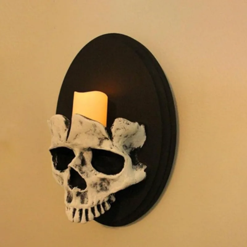 Totenkopf-Halloween-Kerzenhalter, gruseliger Skelettkopf, Wandmontage, Kerzenleuchte, für Zuhause, Bar, Restaurant, dekorativer Kerzenständer