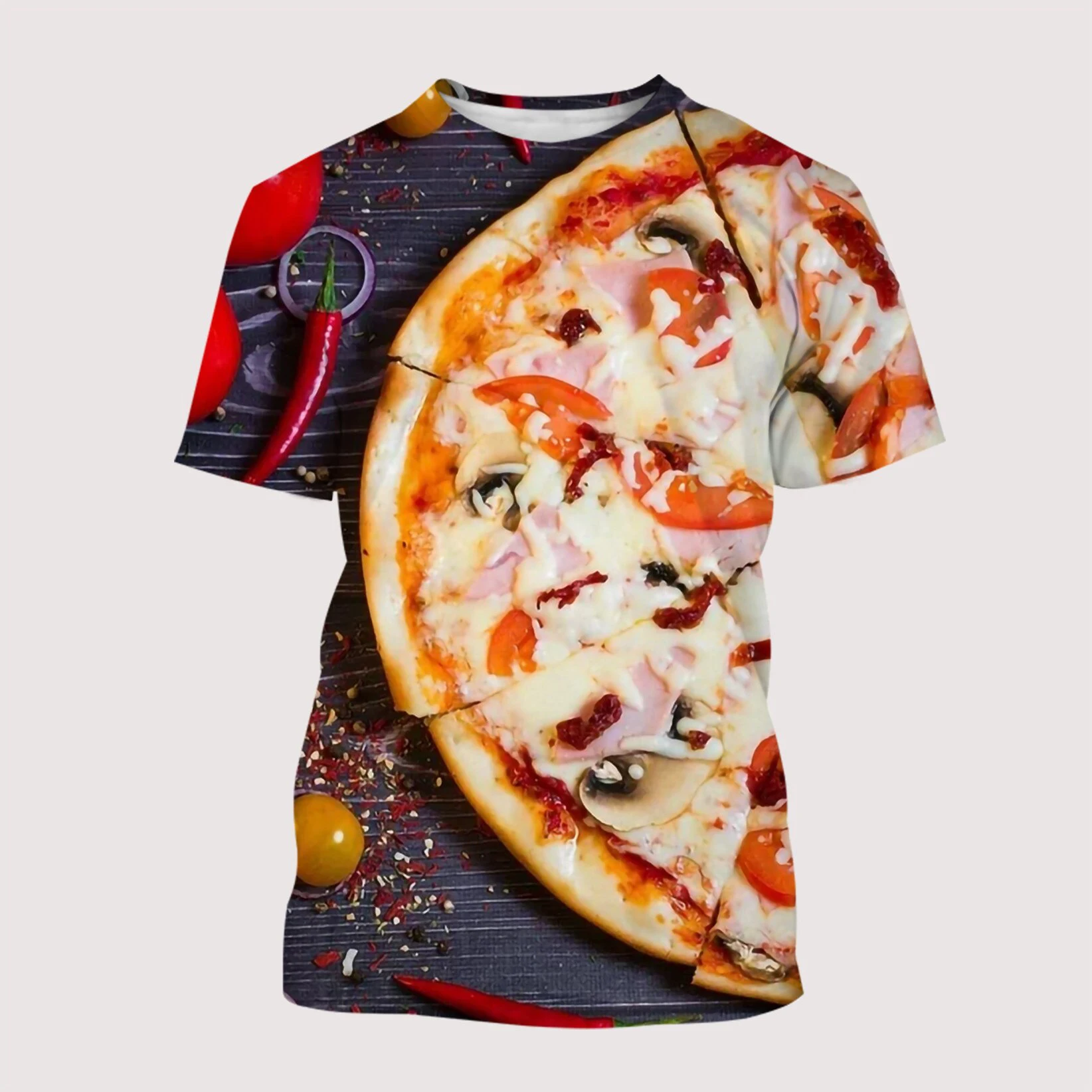 Food Bacon Pizza Funny 3D Print T-shirts Summer Men Woman Short Sleeve Fashion Tee Streetwear Harajuku T Shirt Kid Tops Clothing