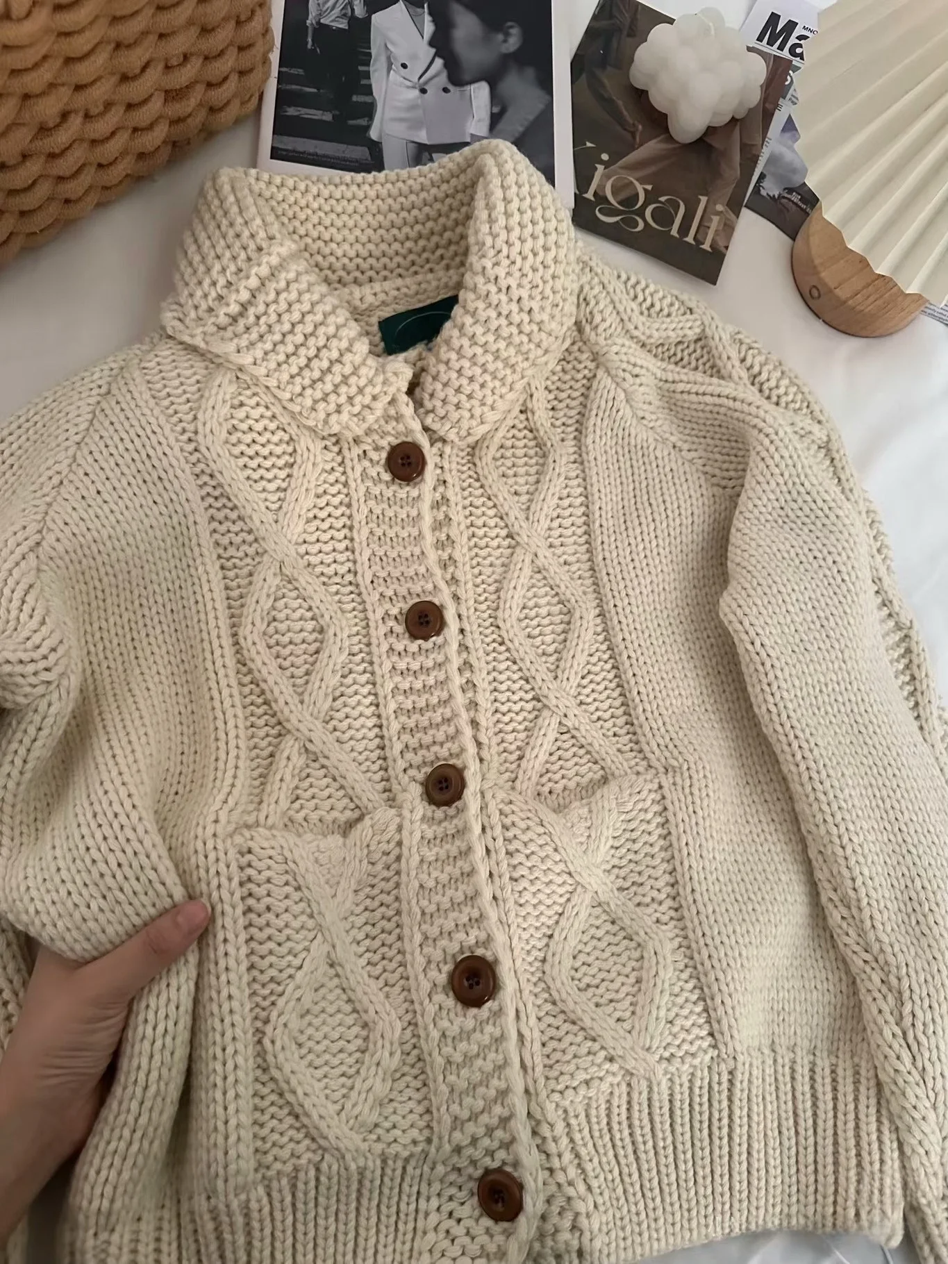 Thiened Heavyweight Knitwear Jaet Women's  Collar Outerwear Casual Comfortable Long Sve Warm Winter Faion