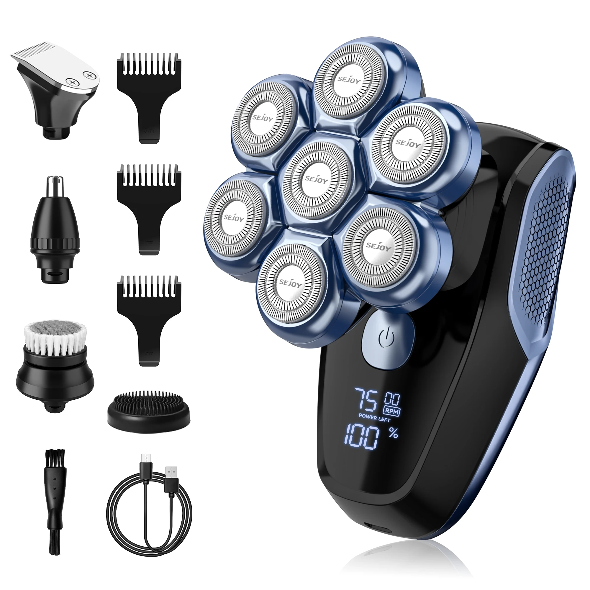 Kopfrasierer für Glatzköpfige Männer 7D Floating 5-in-1 Verbesserter Elektrorasierer, IPX7 Wasserdicht (Nass-/Trockengebrauch), LED-Display & Typ-C Schnellladung; Ideales Geschenk für Vater, Freund