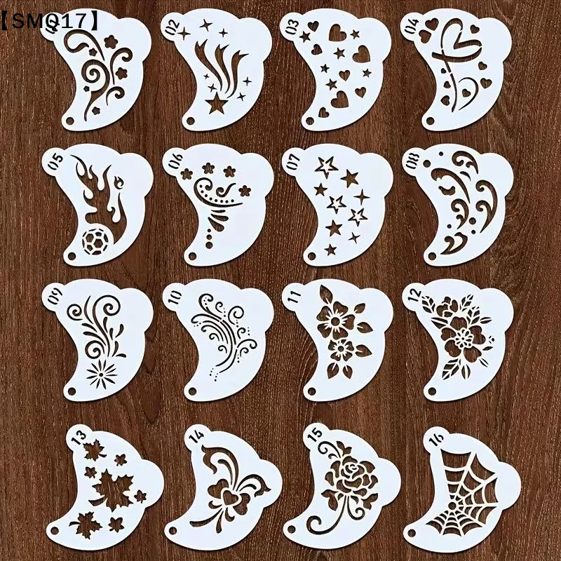 16Pcs Durable PET Plastic Washable Template Reusable Face Painting Stencils With Assorted Floral Spiderweb Heart Designs【SMQ】