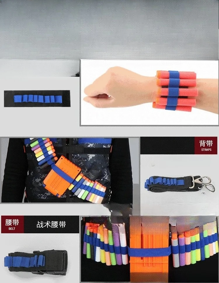 HOTKids Kit gilet tattico per Nerfs ToyGun Series con ricarica freccette Ricarica clip Maschera tattica Fascia da polso e occhiali protettivi