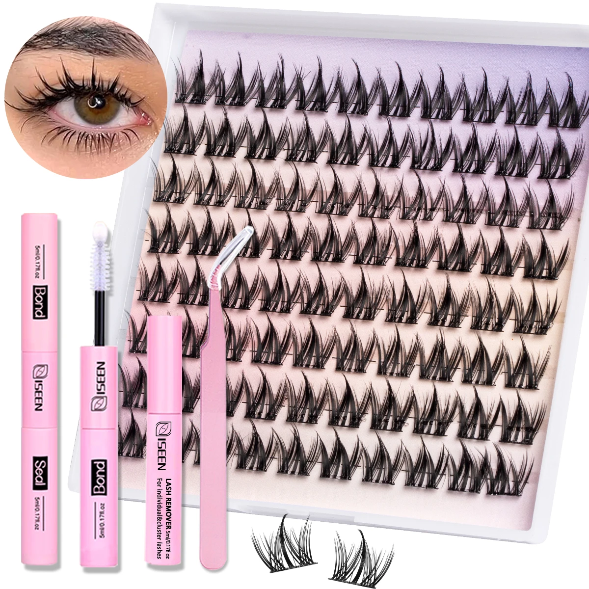 Zestaw do przedłużania rzęs Manga Lash Clusters Natural 80 szt. Zestaw do przedłużania rzęs Wispy Fairy, pojedyncze rzęsy z klejem i pęsetą.