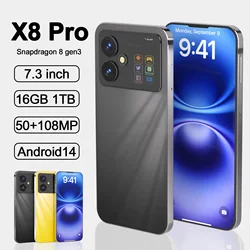 Original X8 Pro Smartphone 7.3inch Global Version 16G+1TB Snapdragon 8 gen3 Android14 50+108MP 4G/5G Cellphone Mobile Phone NFC