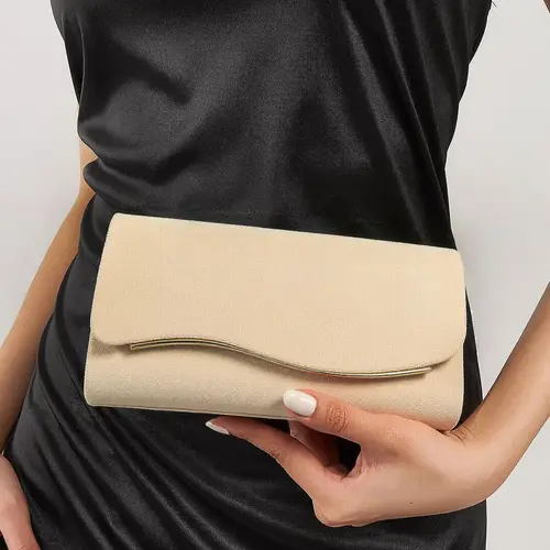 Imagen 2 del producto Nuevo diseño de sobre, bolsos de noche para mujer, bolsos de mano de Metal con purpurina de terciopelo albaricoque y cadena para el hombro para boda