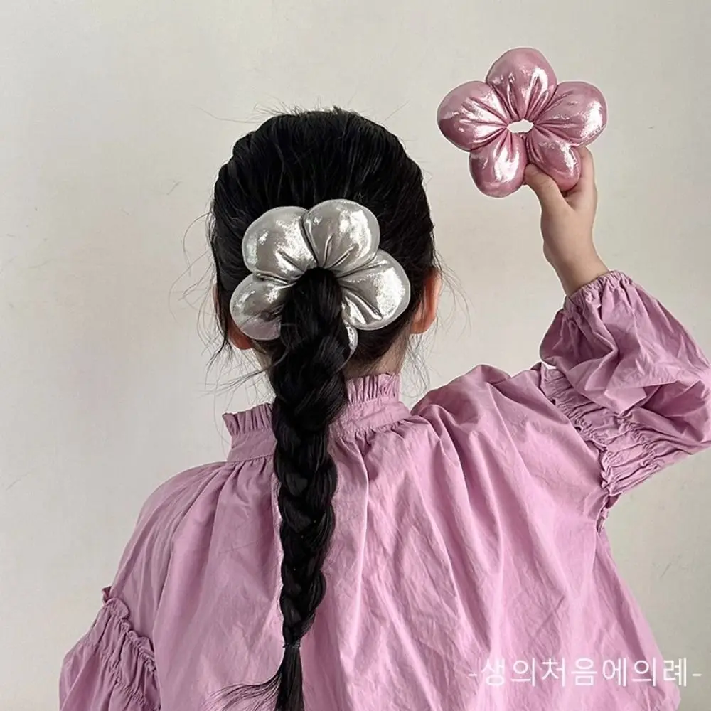 Sweet Flower Shape Children's Flower Scrunchies Sponge Cotton Filled Exaggerated Hair Ring Hair Tie Cloth Elastic Hair Rope