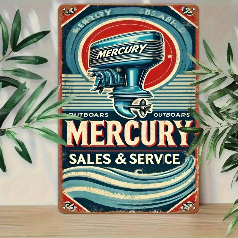 Vintage for Outboard Motor Metal Wall Art Sign - Retro Nautical Boat Decor -  Heavy-Duty Tin Metal - Maritime Garage, for Man Ca