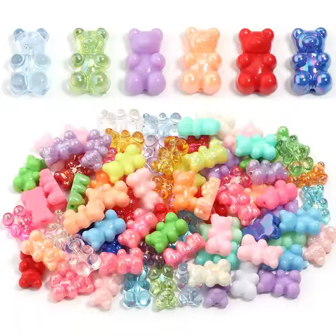 30Pcs Bear Acrylic Beads Mixed Color Cute Gummy Teddy Bear Loose Beads for DIY Jewelry Necklace Bracelet Hair Ties Accessories