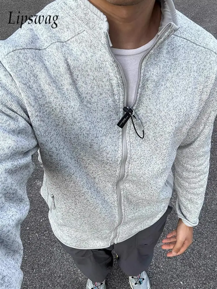 

Уличная одежда, мужские повседневные куртки, осень-зима 2022, винтажное однотонное пальто на молнии с воротником-стойкой, мужская одежда, модная верхняя одежда