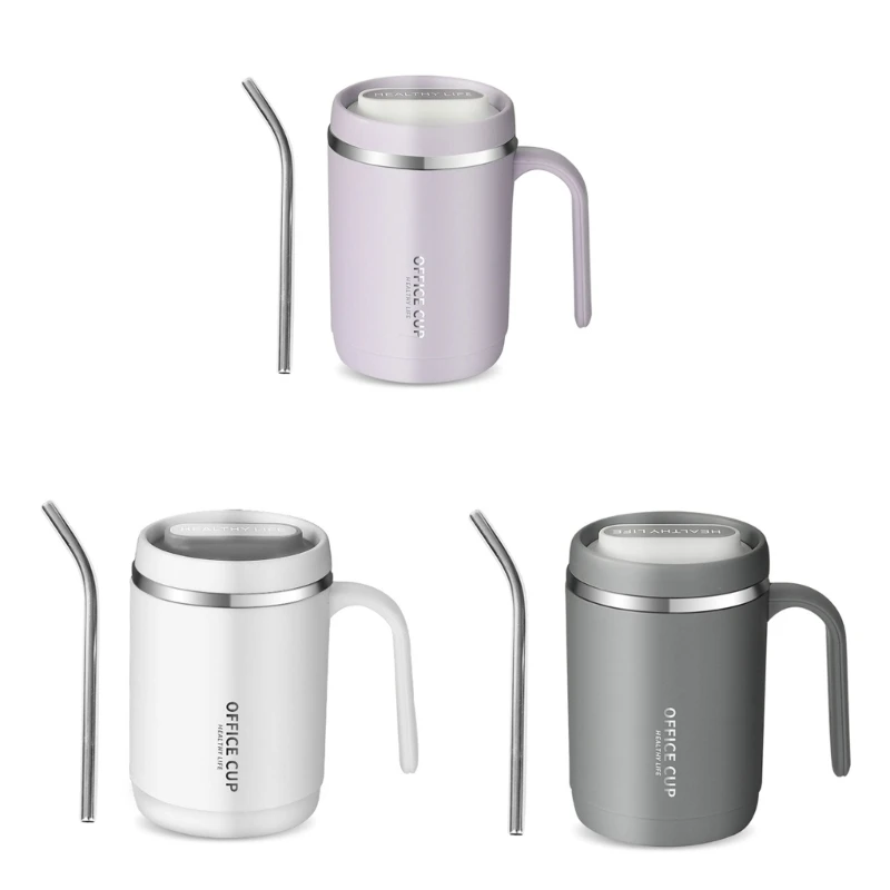 

500ML Double Wall Coffee Cup with Straw Stainless Steel Thermal Coffee Mugs Coffee Bottle Perfect Gift for Coffee Lover X3UC